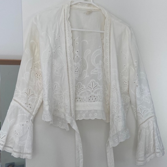 SPELL & THE GYPSY Damsel White Broderie Anglaise Long Sleeve Crop Wrap Top - Picture 14 of 16